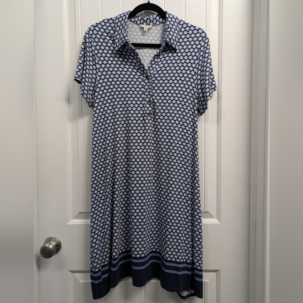 Max Studio Blue and White Printed Midi Shirt Dress